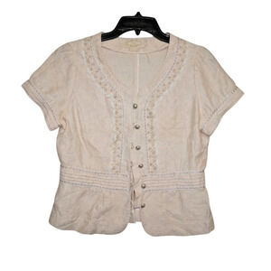 SJ Beige Embroidered Lace Blouse – Vintage Cottagecore Style – Size S